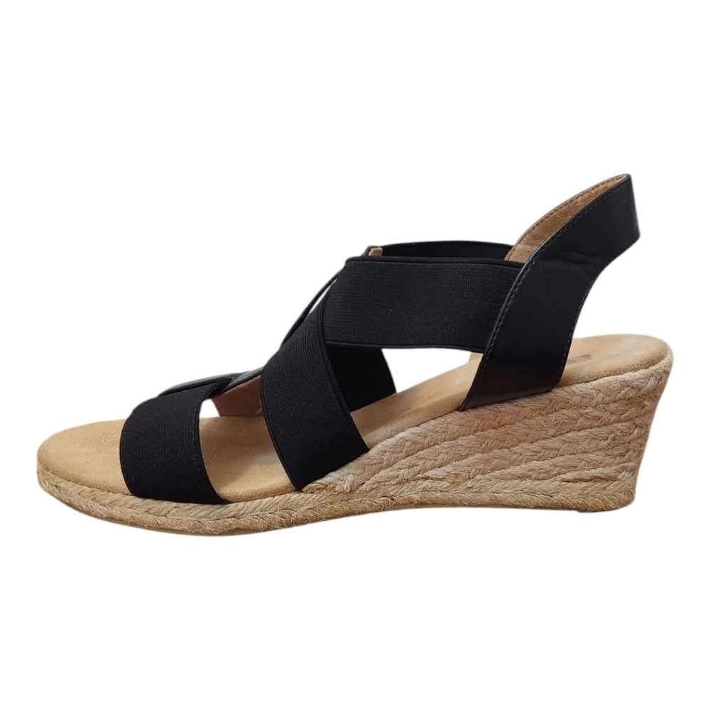White Mountain Women's Black and Tan Espadrille Sandal Wedges, size 9 NWOB - Picture 2 of 9